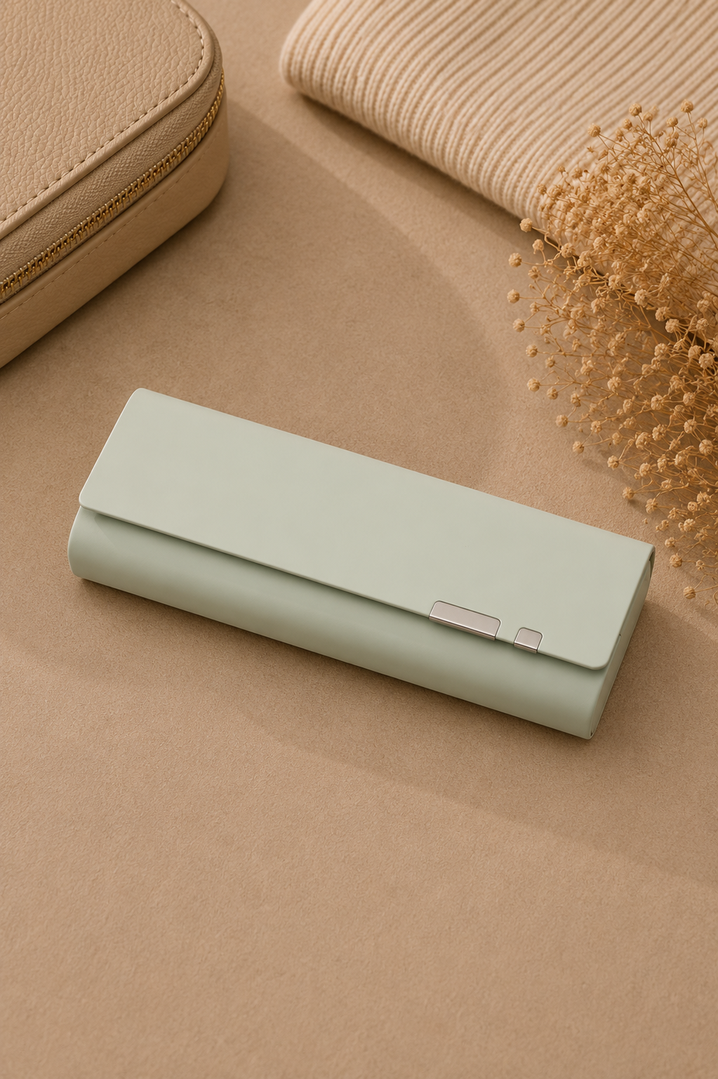 Slim travel glasses case in sage green